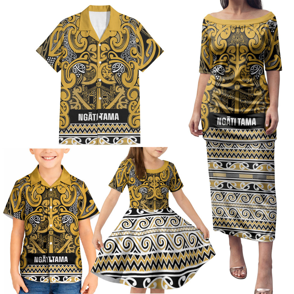 Aotearoa Iwi Ngāti Tama ki Te Waipounamu Trust Family Matching Puletasi and Hawaiian Shirt Maori Wharenui House Tribal Pattern