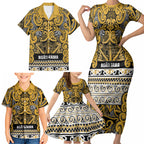 Aotearoa Iwi Ngāti Tama ki Te Waipounamu Trust Family Matching Short Sleeve Bodycon Dress and Hawaiian Shirt Maori Wharenui House Tribal Pattern