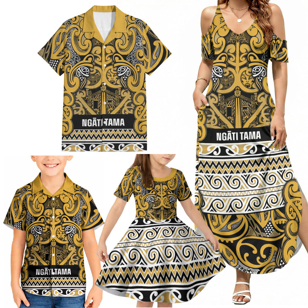 Aotearoa Iwi Ngāti Tama ki Te Waipounamu Trust Family Matching Summer Maxi Dress and Hawaiian Shirt Maori Wharenui House Tribal Pattern