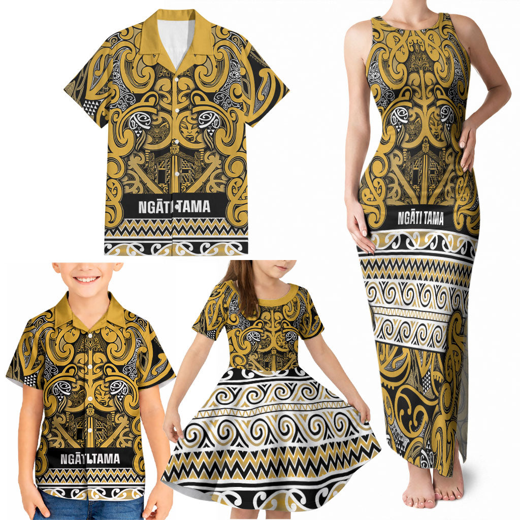 Aotearoa Iwi Ngāti Tama ki Te Waipounamu Trust Family Matching Tank Maxi Dress and Hawaiian Shirt Maori Wharenui House Tribal Pattern