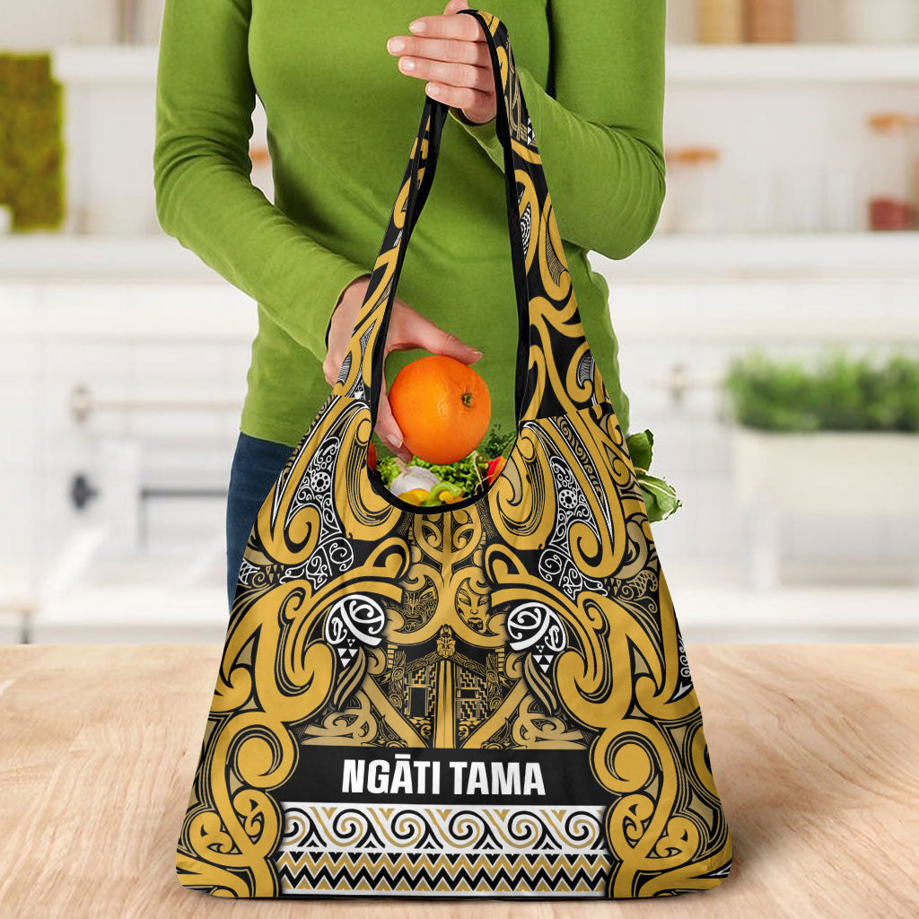 Aotearoa Iwi Ngāti Tama ki Te Waipounamu Trust Grocery Bag Maori Wharenui House Tribal Pattern
