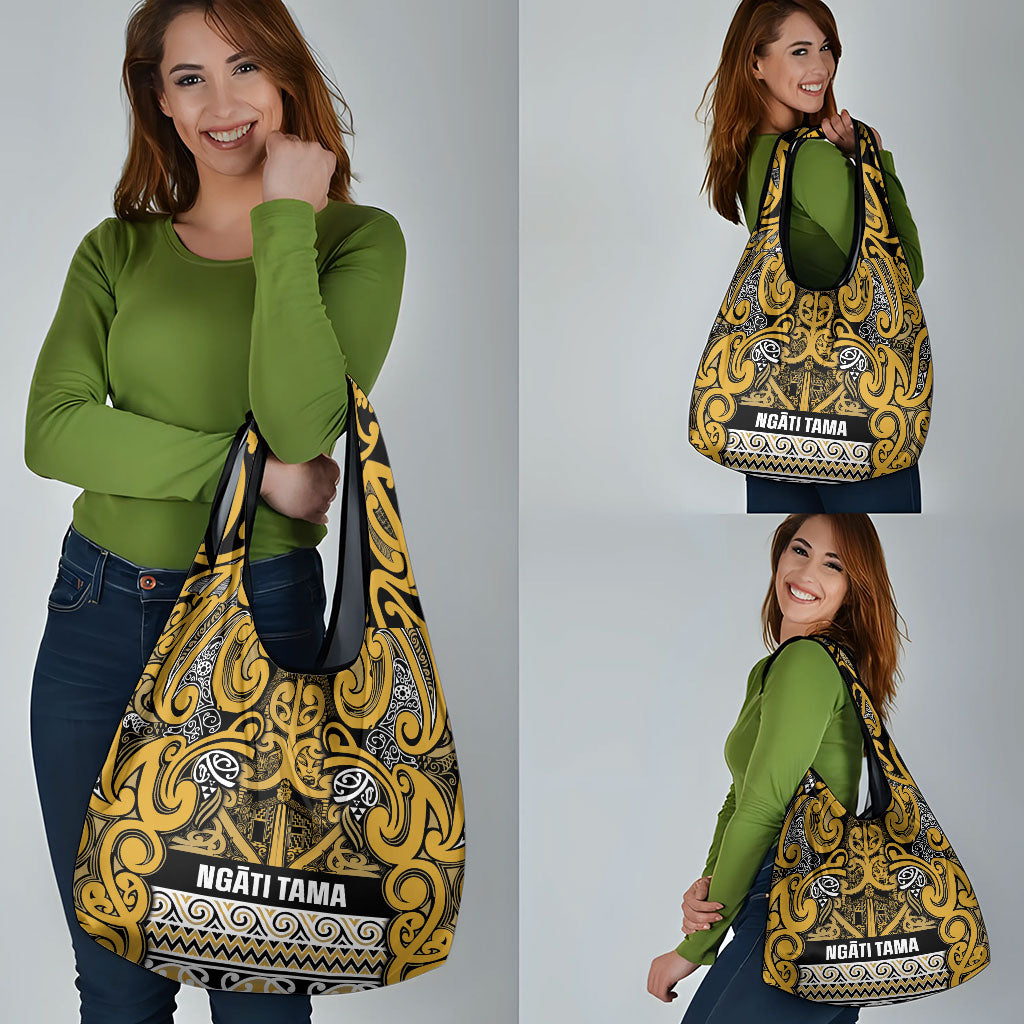 Aotearoa Iwi Ngāti Tama ki Te Waipounamu Trust Grocery Bag Maori Wharenui House Tribal Pattern