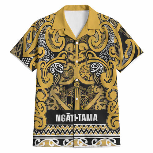 Aotearoa Iwi Ngāti Tama ki Te Waipounamu Trust Hawaiian Shirt Maori Wharenui House Tribal Pattern