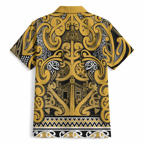 Aotearoa Iwi Ngāti Tama ki Te Waipounamu Trust Hawaiian Shirt Maori Wharenui House Tribal Pattern