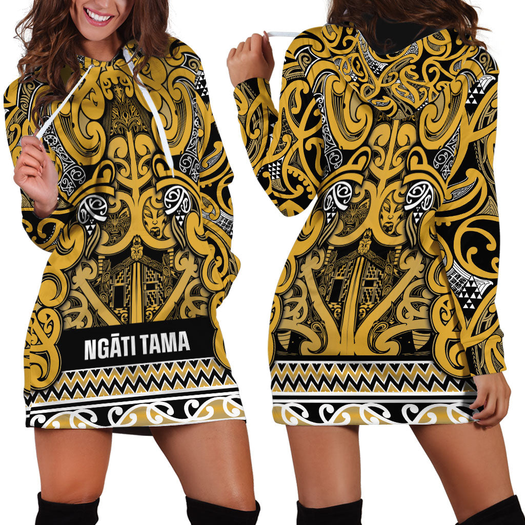 Aotearoa Iwi Ngāti Tama ki Te Waipounamu Trust Hoodie Dress Maori Wharenui House Tribal Pattern