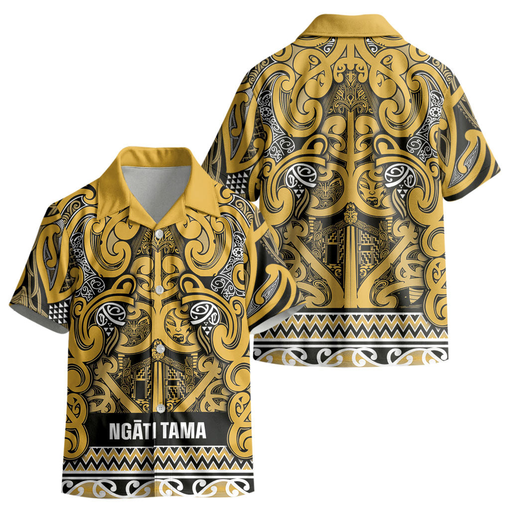 Aotearoa Iwi Ngāti Tama ki Te Waipounamu Trust Kid Hawaiian Shirt Maori Wharenui House Tribal Pattern
