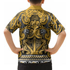 Aotearoa Iwi Ngāti Tama ki Te Waipounamu Trust Kid Hawaiian Shirt Maori Wharenui House Tribal Pattern