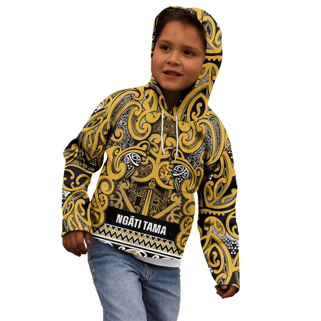 Aotearoa Iwi Ngāti Tama ki Te Waipounamu Trust Kid Hoodie Maori Wharenui House Tribal Pattern