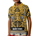 Aotearoa Iwi Ngāti Tama ki Te Waipounamu Trust Kid Polo Shirt Maori Wharenui House Tribal Pattern
