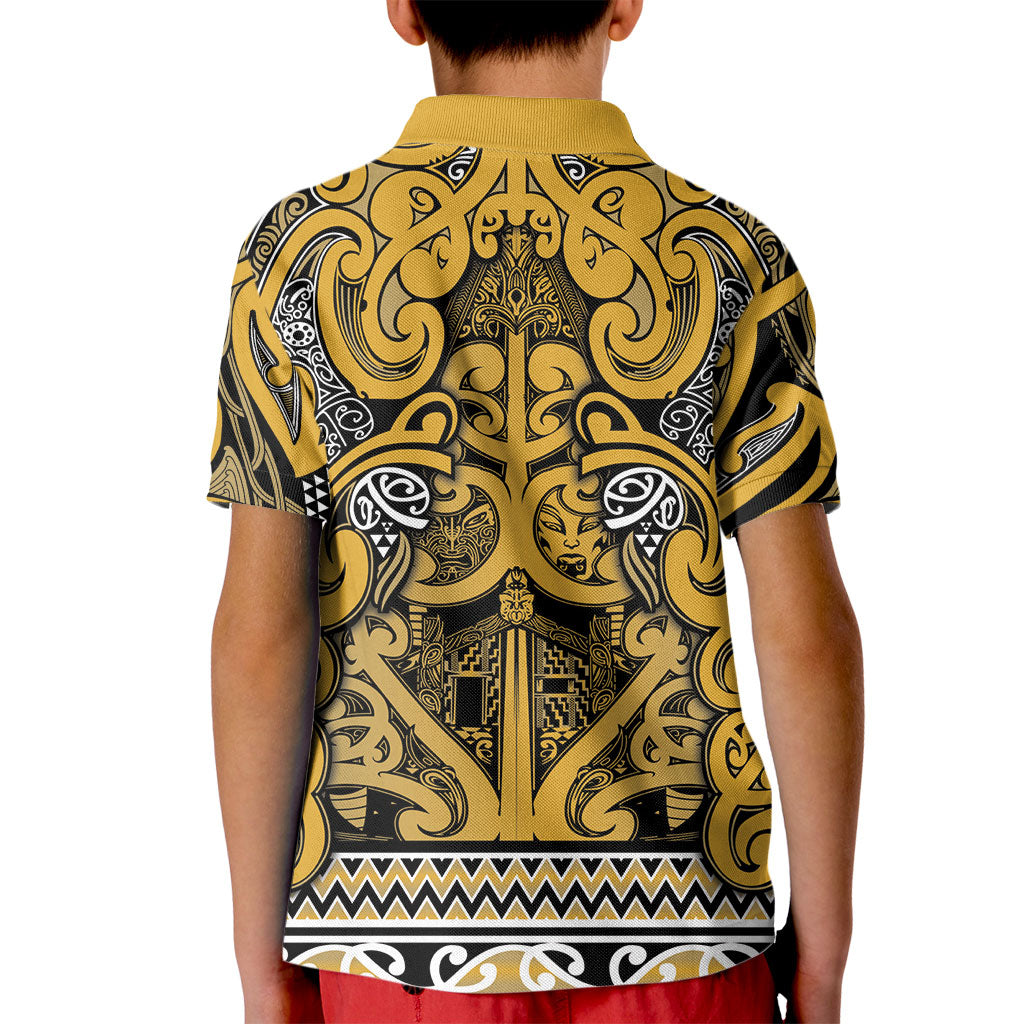 Aotearoa Iwi Ngāti Tama ki Te Waipounamu Trust Kid Polo Shirt Maori Wharenui House Tribal Pattern