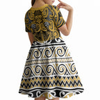 Aotearoa Iwi Ngāti Tama ki Te Waipounamu Trust Kid Short Sleeve Dress Maori Wharenui House Tribal Pattern