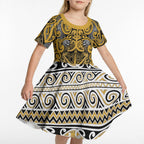 Aotearoa Iwi Ngāti Tama ki Te Waipounamu Trust Kid Short Sleeve Dress Maori Wharenui House Tribal Pattern