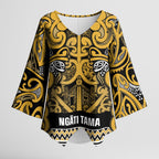 Aotearoa Iwi Ngāti Tama ki Te Waipounamu Trust Kimono Sleeve Blouse Maori Wharenui House Tribal Pattern