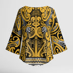 Aotearoa Iwi Ngāti Tama ki Te Waipounamu Trust Kimono Sleeve Blouse Maori Wharenui House Tribal Pattern