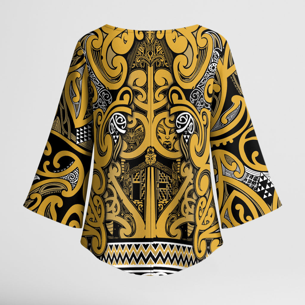 Aotearoa Iwi Ngāti Tama ki Te Waipounamu Trust Kimono Sleeve Blouse Maori Wharenui House Tribal Pattern