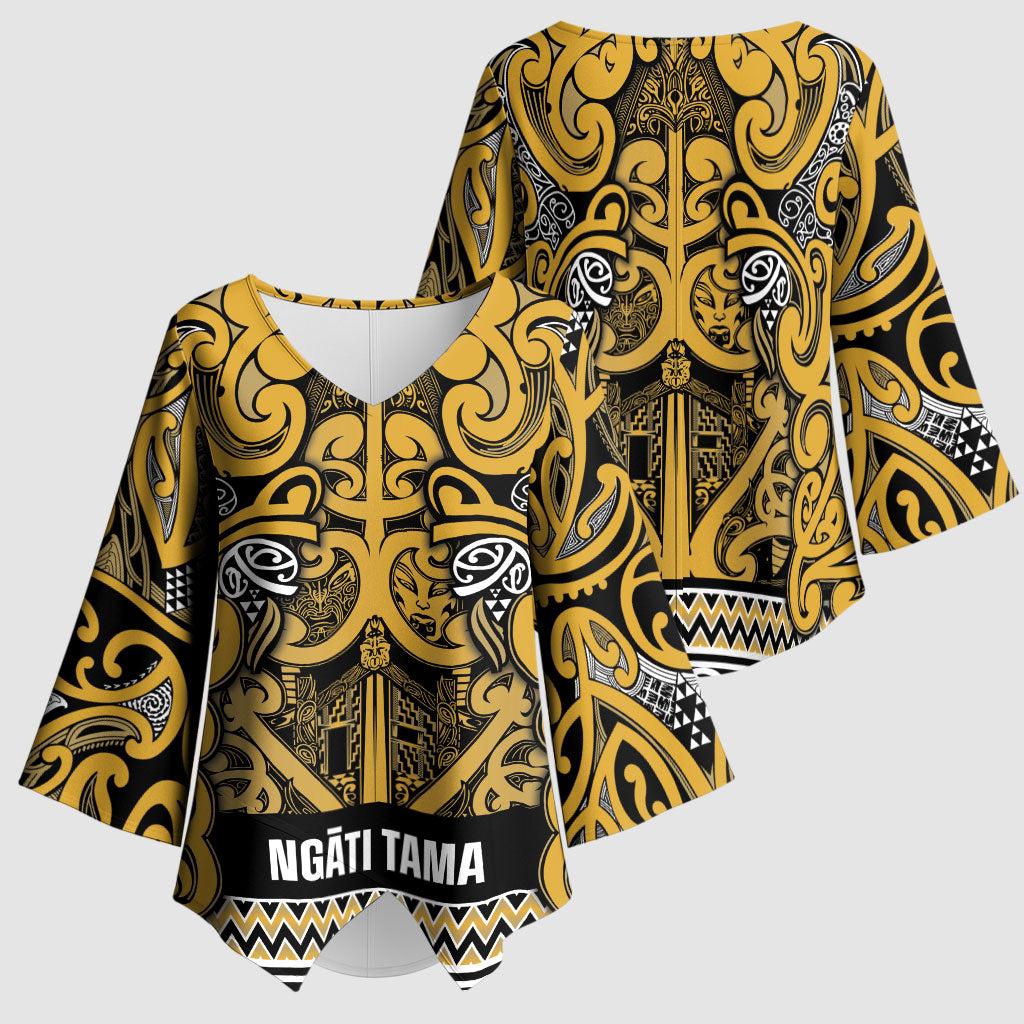 Aotearoa Iwi Ngāti Tama ki Te Waipounamu Trust Kimono Sleeve Blouse Maori Wharenui House Tribal Pattern