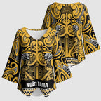 Aotearoa Iwi Ngāti Tama ki Te Waipounamu Trust Kimono Sleeve Blouse Maori Wharenui House Tribal Pattern
