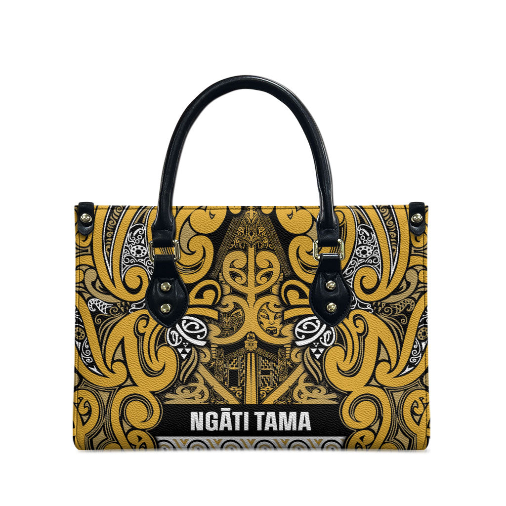 Aotearoa Iwi Ngāti Tama ki Te Waipounamu Trust Leather Bag Maori Wharenui House Tribal Pattern