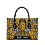 Aotearoa Iwi Ngāti Tama ki Te Waipounamu Trust Leather Bag Maori Wharenui House Tribal Pattern