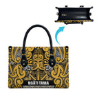 Aotearoa Iwi Ngāti Tama ki Te Waipounamu Trust Leather Bag Maori Wharenui House Tribal Pattern