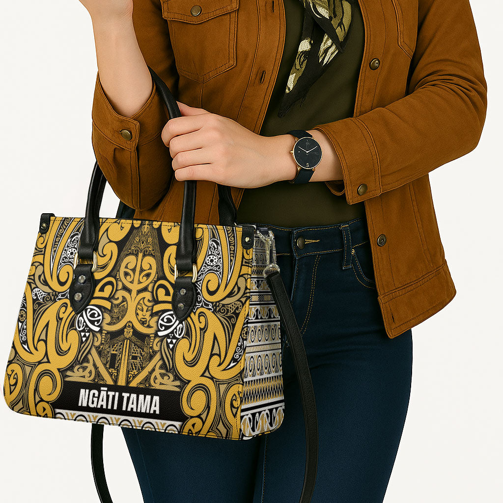 Aotearoa Iwi Ngāti Tama ki Te Waipounamu Trust Leather Bag Maori Wharenui House Tribal Pattern