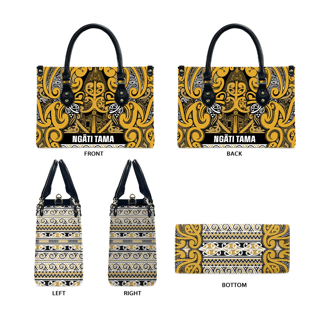 Aotearoa Iwi Ngāti Tama ki Te Waipounamu Trust Leather Bag Maori Wharenui House Tribal Pattern