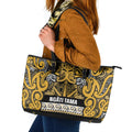 Aotearoa Iwi Ngāti Tama ki Te Waipounamu Trust Leather Tote Bag Maori Wharenui House Tribal Pattern