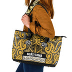 Aotearoa Iwi Ngāti Tama ki Te Waipounamu Trust Leather Tote Bag Maori Wharenui House Tribal Pattern
