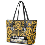 Aotearoa Iwi Ngāti Tama ki Te Waipounamu Trust Leather Tote Bag Maori Wharenui House Tribal Pattern