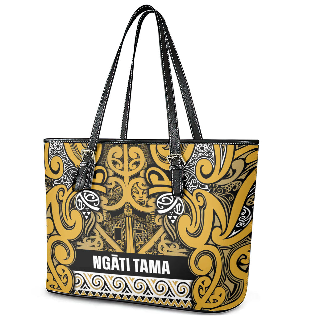 Aotearoa Iwi Ngāti Tama ki Te Waipounamu Trust Leather Tote Bag Maori Wharenui House Tribal Pattern