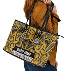 Aotearoa Iwi Ngāti Tama ki Te Waipounamu Trust Leather Tote Bag Maori Wharenui House Tribal Pattern