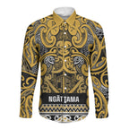 Aotearoa Iwi Ngāti Tama ki Te Waipounamu Trust Long Sleeve Button Shirt Maori Wharenui House Tribal Pattern