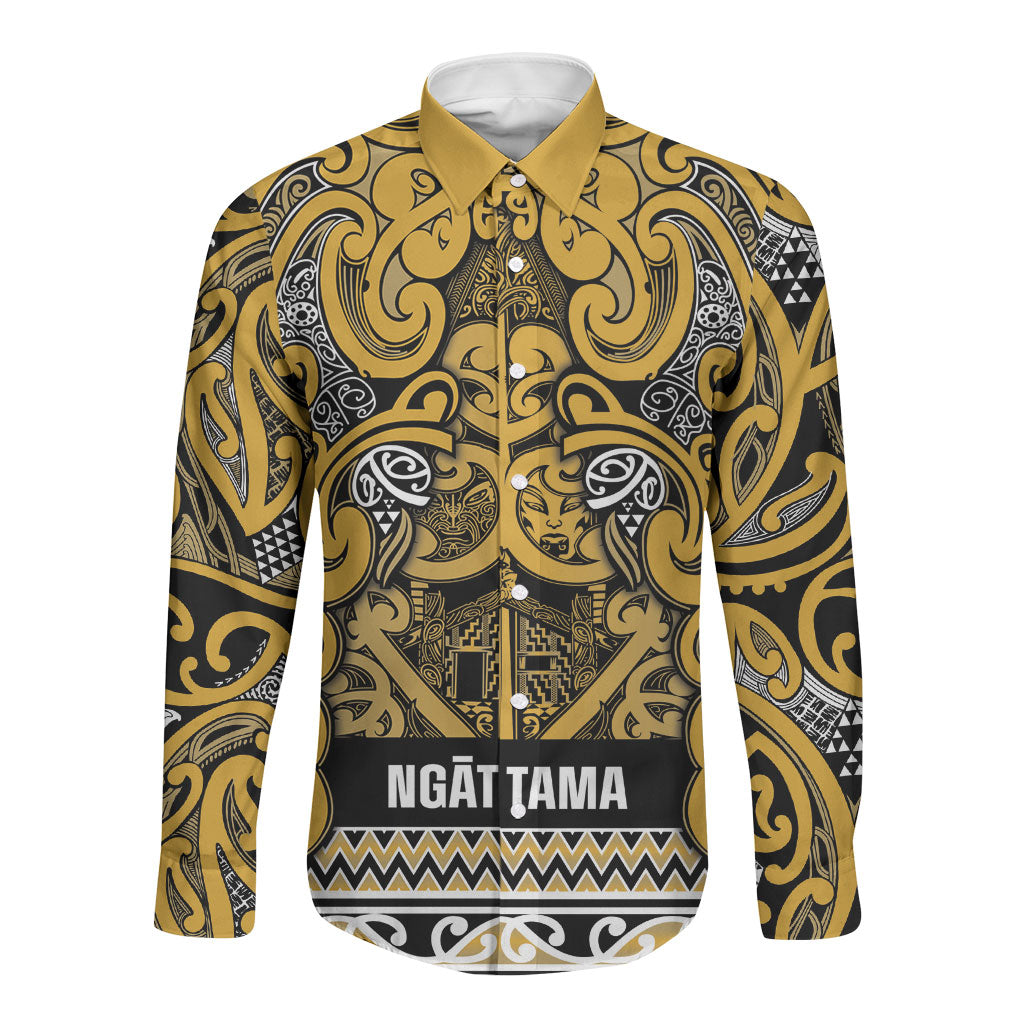 Aotearoa Iwi Ngāti Tama ki Te Waipounamu Trust Long Sleeve Button Shirt Maori Wharenui House Tribal Pattern