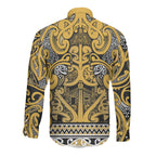 Aotearoa Iwi Ngāti Tama ki Te Waipounamu Trust Long Sleeve Button Shirt Maori Wharenui House Tribal Pattern