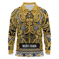 Aotearoa Iwi Ngāti Tama ki Te Waipounamu Trust Long Sleeve Polo Shirt Maori Wharenui House Tribal Pattern