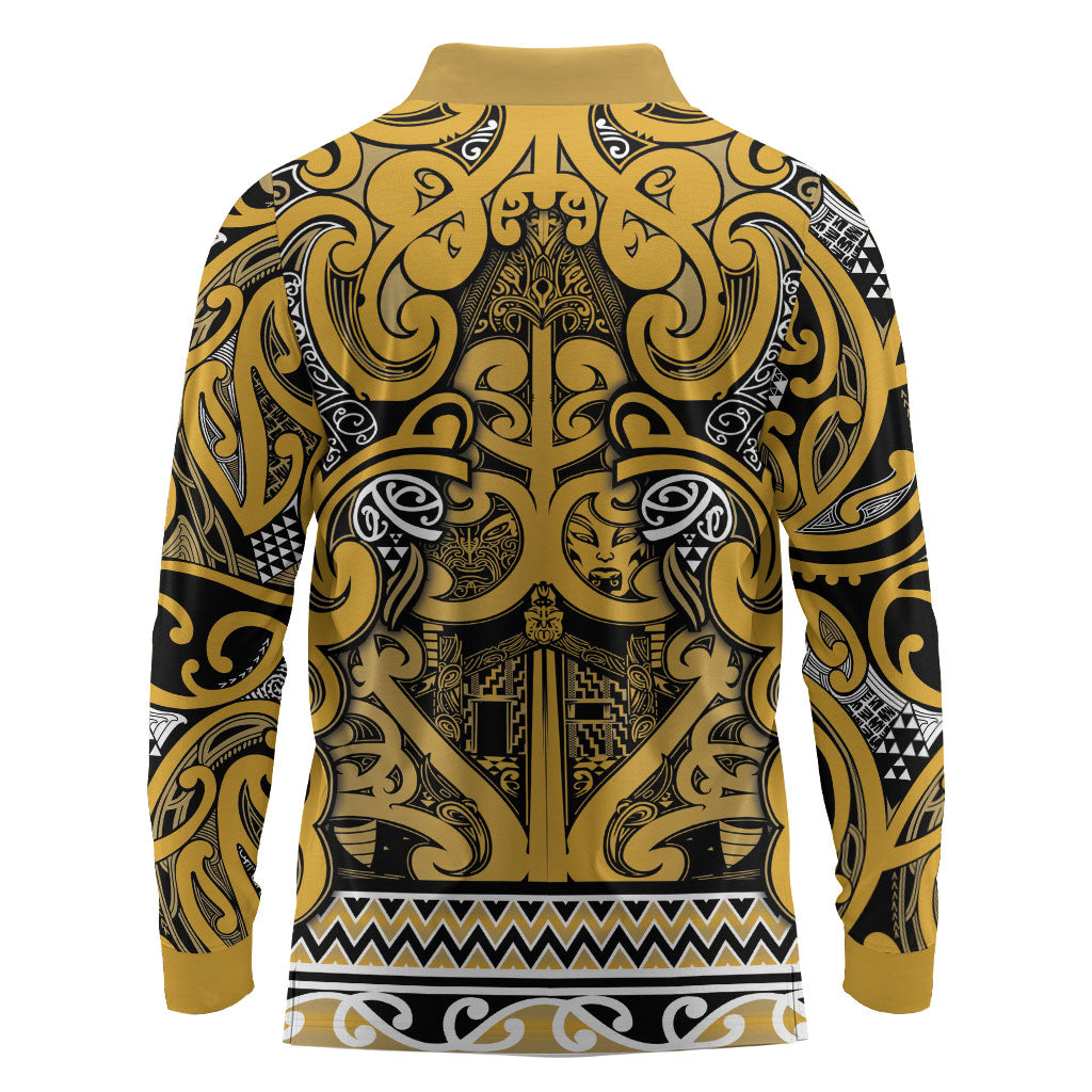 Aotearoa Iwi Ngāti Tama ki Te Waipounamu Trust Long Sleeve Polo Shirt Maori Wharenui House Tribal Pattern