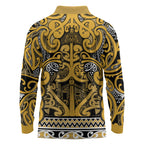 Aotearoa Iwi Ngāti Tama ki Te Waipounamu Trust Long Sleeve Polo Shirt Maori Wharenui House Tribal Pattern