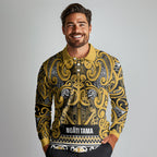 Aotearoa Iwi Ngāti Tama ki Te Waipounamu Trust Long Sleeve Polo Shirt Maori Wharenui House Tribal Pattern