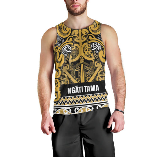 Aotearoa Iwi Ngāti Tama ki Te Waipounamu Trust Men Tank Top Maori Wharenui House Tribal Pattern