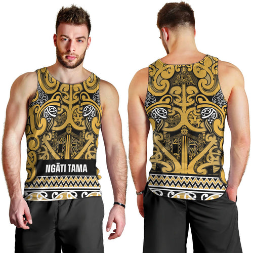 Aotearoa Iwi Ngāti Tama ki Te Waipounamu Trust Men Tank Top Maori Wharenui House Tribal Pattern