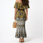 Aotearoa Iwi Ngāti Tama ki Te Waipounamu Trust Mermaid Dress Maori Wharenui House Tribal Pattern