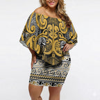 Aotearoa Iwi Ngāti Tama ki Te Waipounamu Trust Off Shoulder Short Dress Maori Wharenui House Tribal Pattern