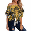 Aotearoa Iwi Ngāti Tama ki Te Waipounamu Trust Off Shoulder Wrap Waist Top Maori Wharenui House Tribal Pattern