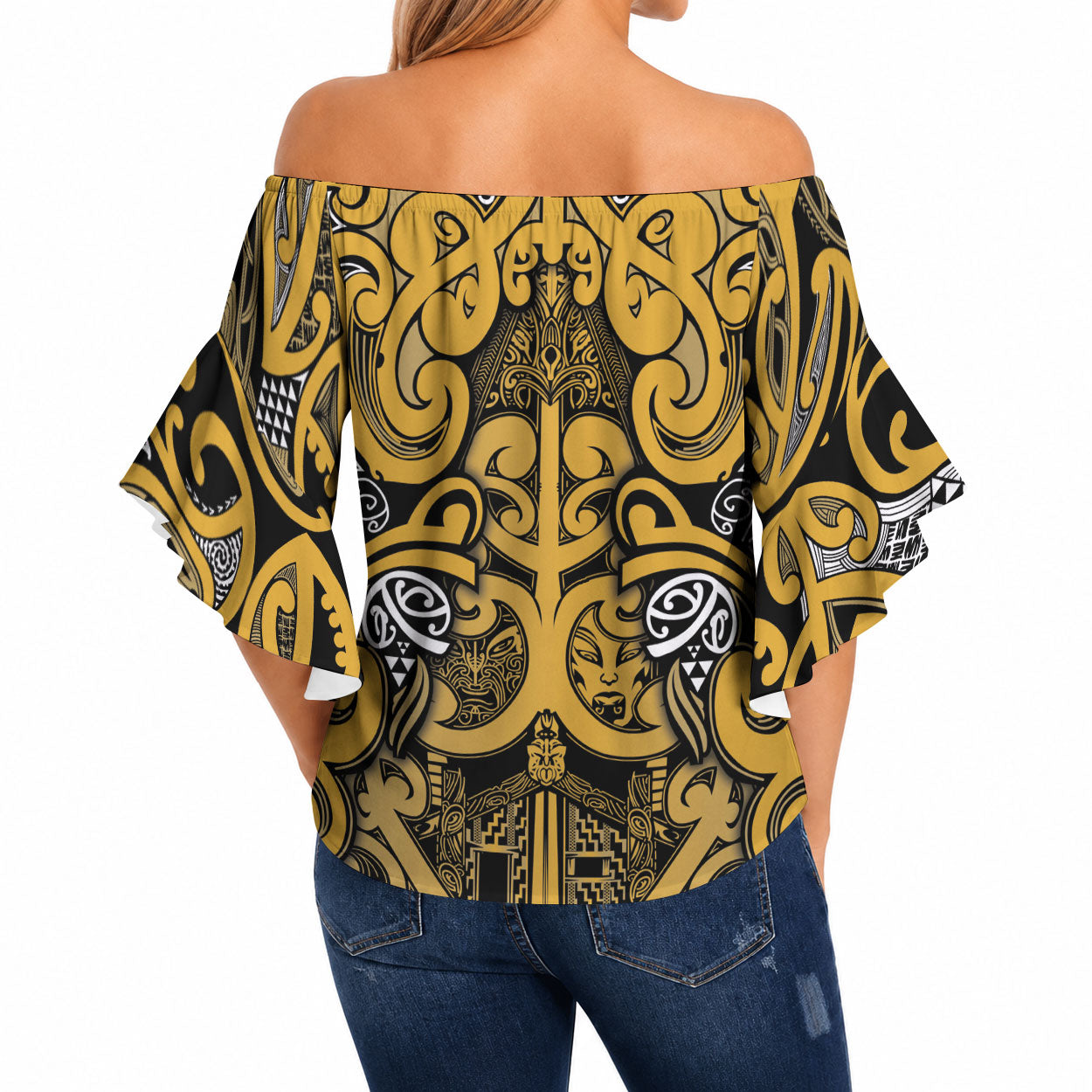 Aotearoa Iwi Ngāti Tama ki Te Waipounamu Trust Off Shoulder Wrap Waist Top Maori Wharenui House Tribal Pattern