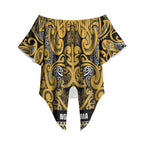 Aotearoa Iwi Ngāti Tama ki Te Waipounamu Trust Off Shoulder Wrap Waist Top Maori Wharenui House Tribal Pattern