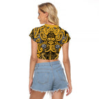 Aotearoa Iwi Ngāti Tama ki Te Waipounamu Trust Raglan Cropped T Shirt Maori Wharenui House Tribal Pattern