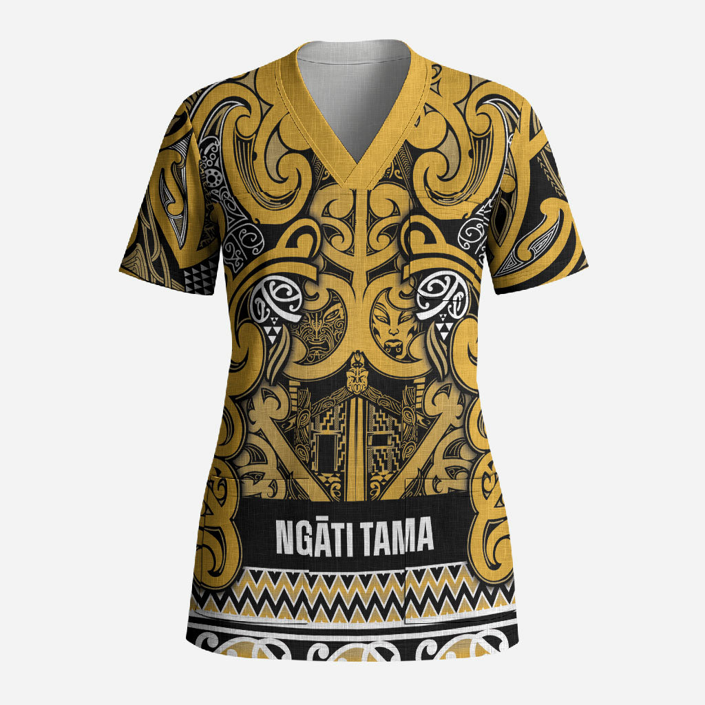 Aotearoa Iwi Ngāti Tama ki Te Waipounamu Trust Scrub Top Maori Wharenui House Tribal Pattern