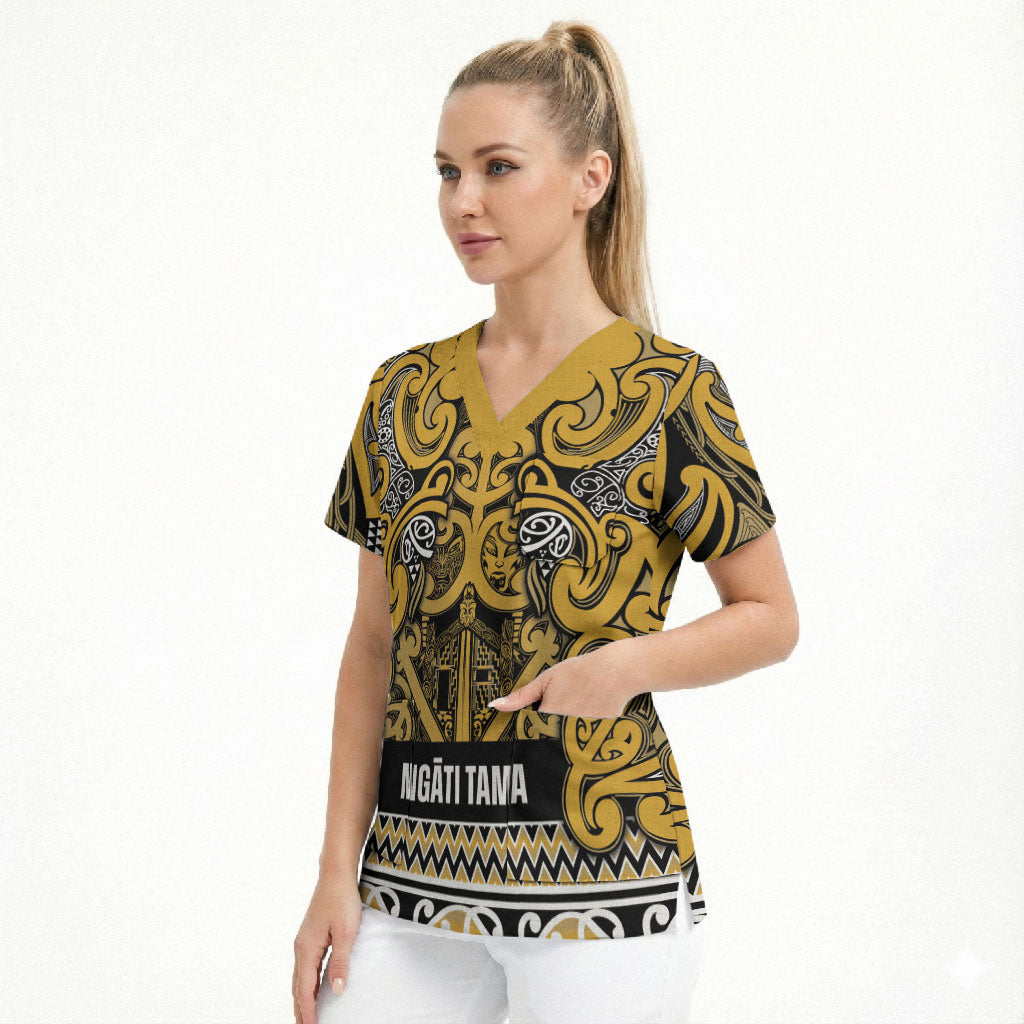 Aotearoa Iwi Ngāti Tama ki Te Waipounamu Trust Scrub Top Maori Wharenui House Tribal Pattern