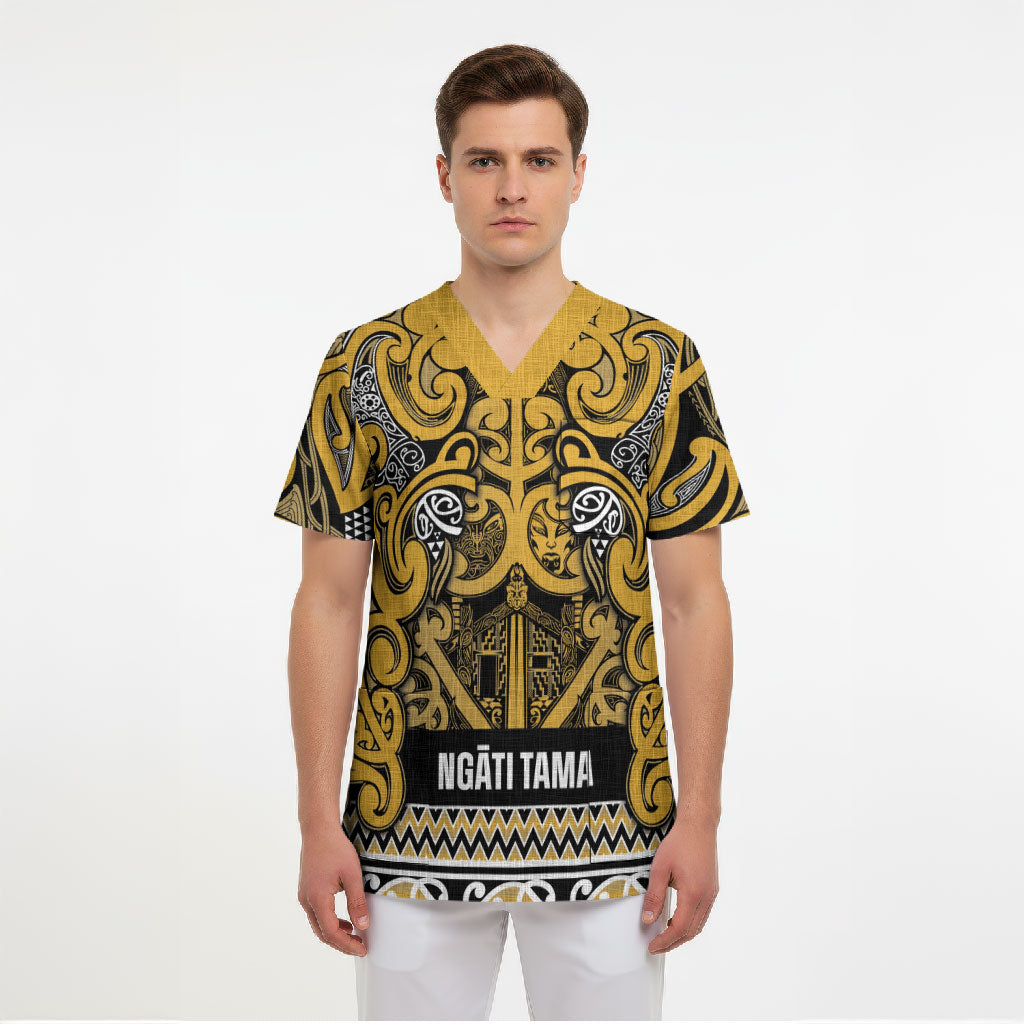 Aotearoa Iwi Ngāti Tama ki Te Waipounamu Trust Scrub Top Maori Wharenui House Tribal Pattern