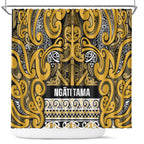 Aotearoa Iwi Ngāti Tama ki Te Waipounamu Trust Shower Curtain Maori Wharenui House Tribal Pattern